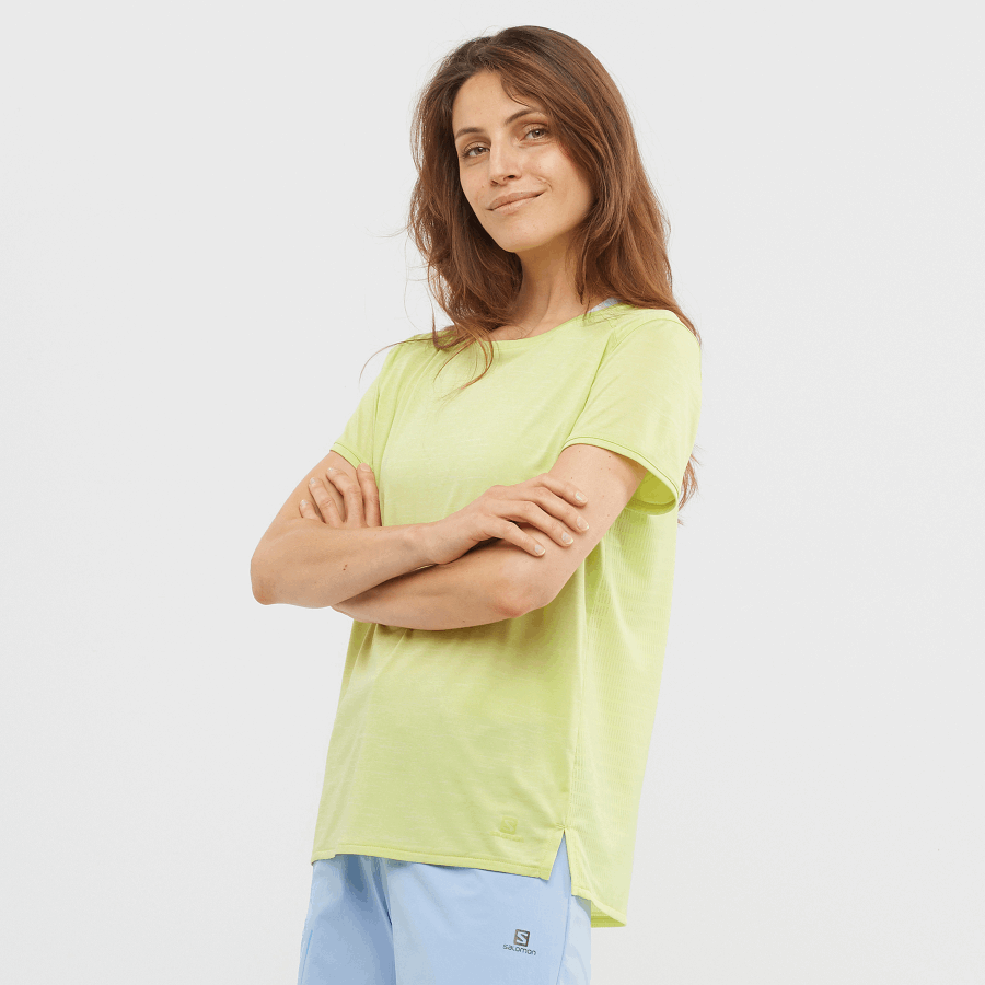 UK Women's Short Sleeve T-Shirt Outline Summer Sunny Lime